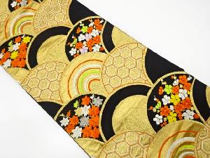 アンティーク　青海波に枝梅・紅葉模様織出し袋帯（着用可）